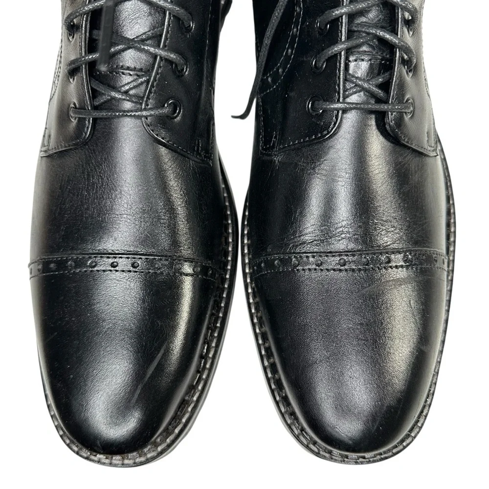 Johnston & Murphy Garrison Black Leather Brogue Cap Toe Boot. Sz: 10